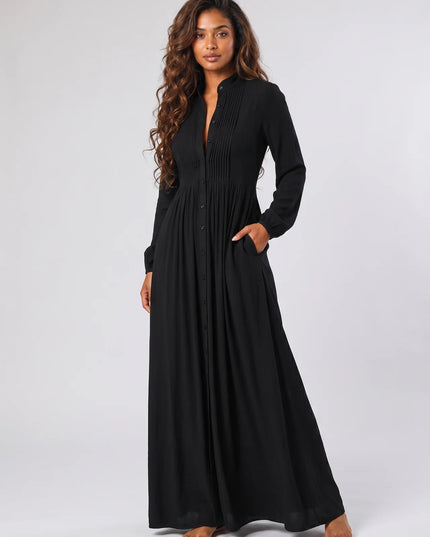 Women's Minimalist Long Sleeve Stand Collar Maxi Dress
