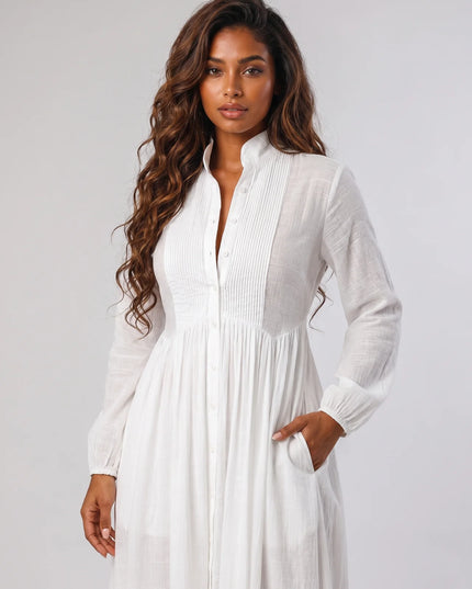 Women's Minimalist Long Sleeve Stand Collar Maxi Dress