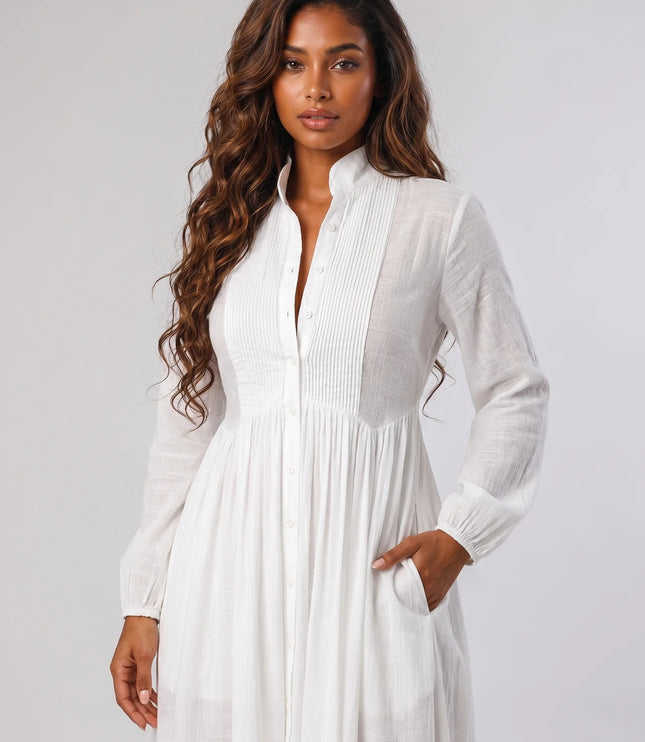 Vestido maxi minimalista con cuello alto y mangas largas para mujer