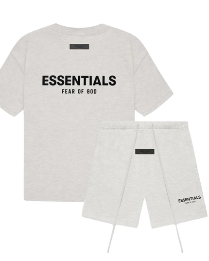 Black graphic t shirt and matching shorts set for men, front view with elastic waist and long drawstrings