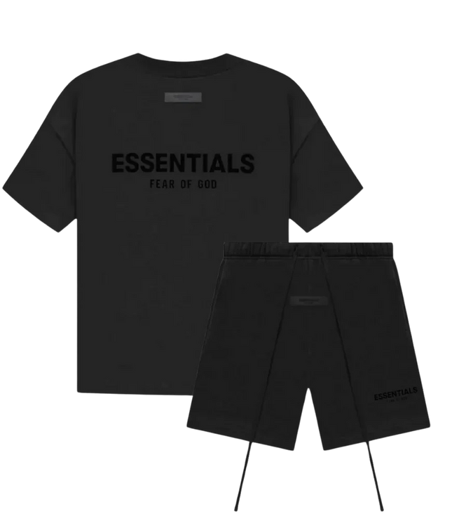 Black crewneck graphic t shirt for men shown flat, short sleeves with small chest text detail