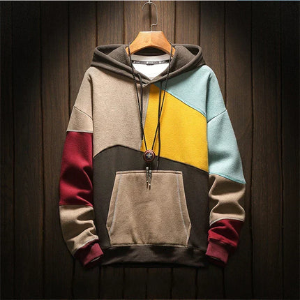 Men's Angular Colour Block Drawcord Hoodie