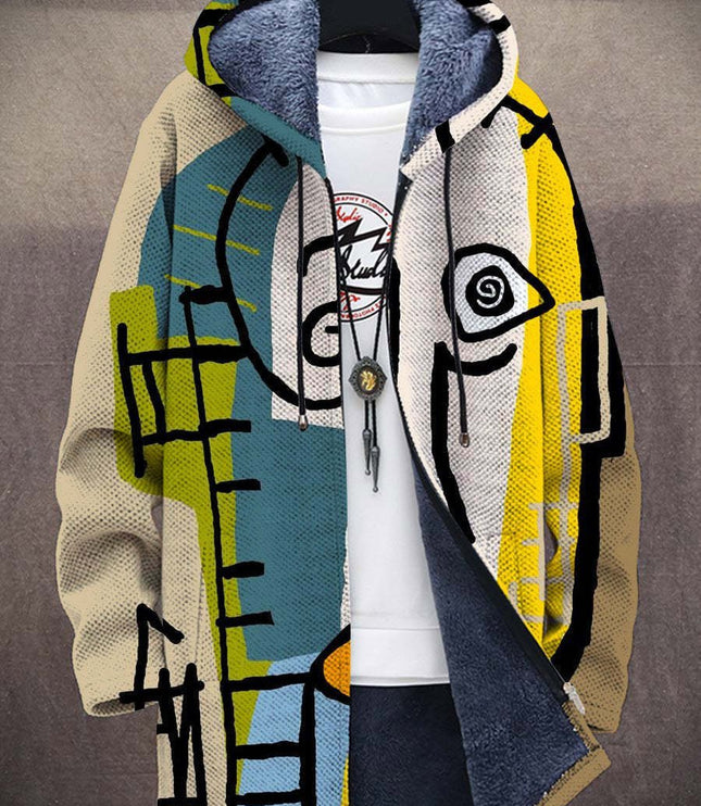 Men's Oversized Art-Print Fleece-Lined Zip-Up Hooded Cardigan - Multicolor