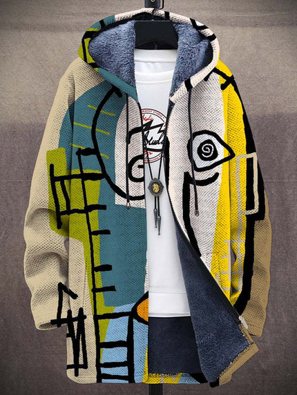 Men's Oversized Art-Print Fleece-Lined Zip-Up Hooded Cardigan - Multicolor