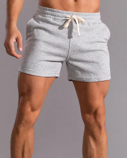 Heather gray athletic shorts with contrast drawstring