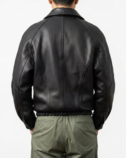 Men's Aviator Jacket with Point Collar and Ribbed Hem