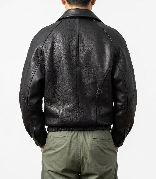 Men's Aviator Jacket with Point Collar and Ribbed Hem