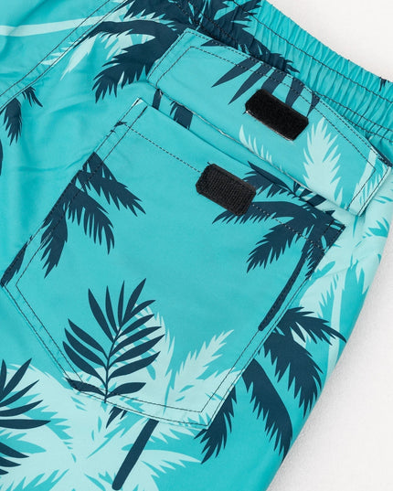 Pantalones cortos de baño con estampado de palmeras para hombre con cordón y secado rápido para la playa