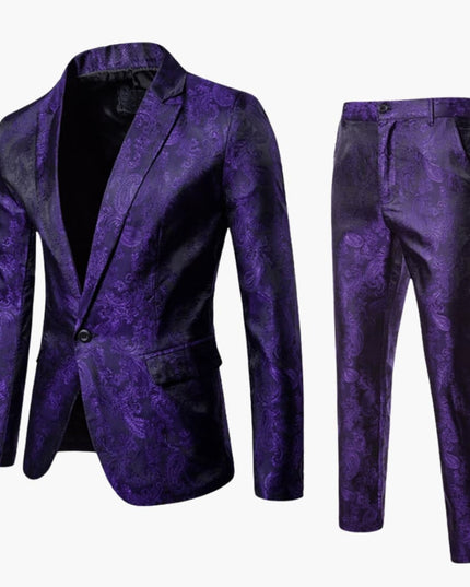 Purple jacquard formal suit with notch lapel blazer and pants set