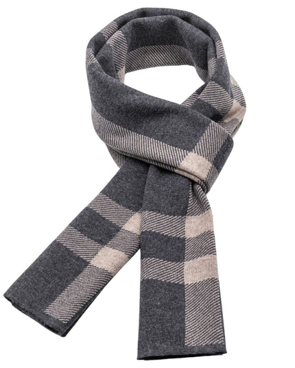 Men's Block Check Knit Scarf with Ribbed Ends