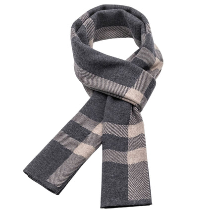 Men's Block Check Knit Scarf with Ribbed Ends