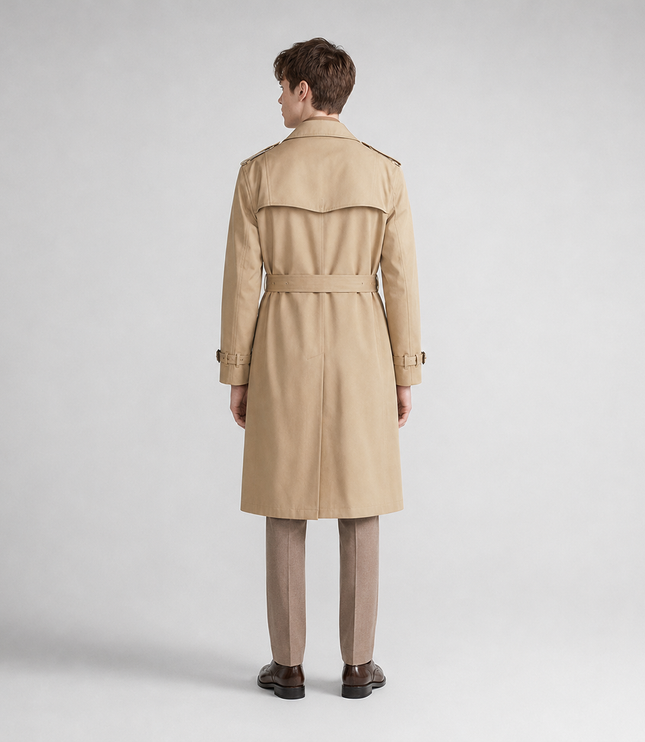 Men's Broad Lapel Long Double Breasted Trench Coat