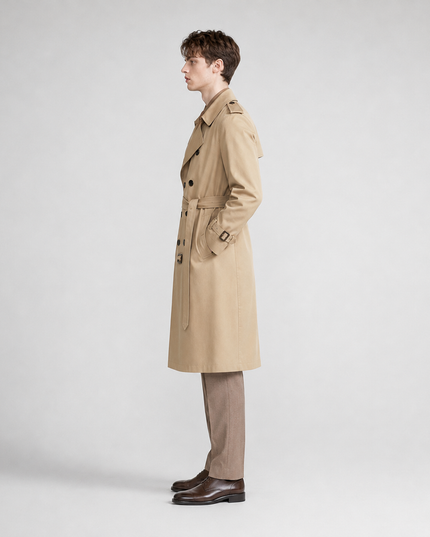 Men's Broad Lapel Long Double Breasted Trench Coat