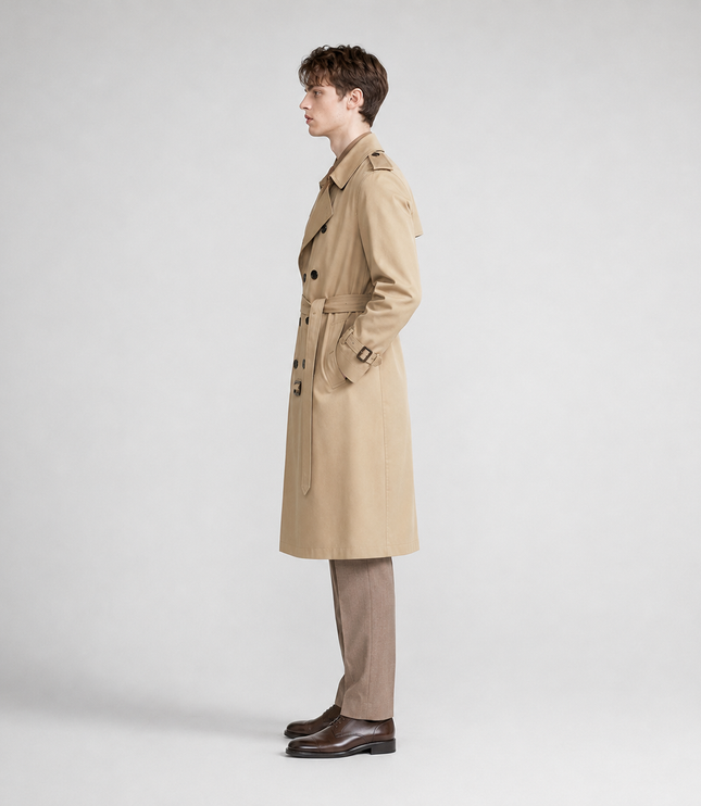 Men's Broad Lapel Long Double Breasted Trench Coat