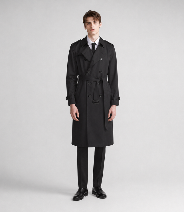 Men's Broad Lapel Long Double Breasted Trench Coat