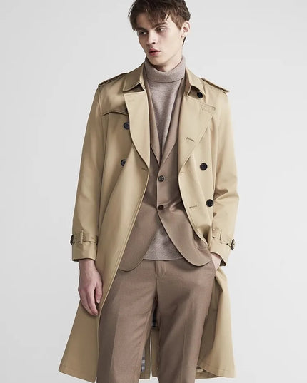 Men's Broad Lapel Long Double Breasted Trench Coat