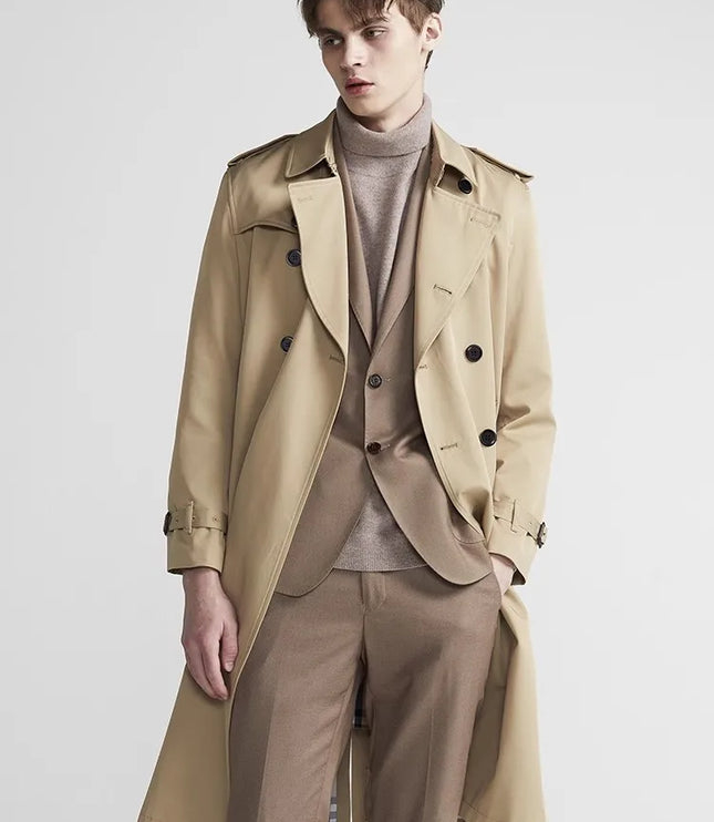 Men's Broad Lapel Long Double Breasted Trench Coat