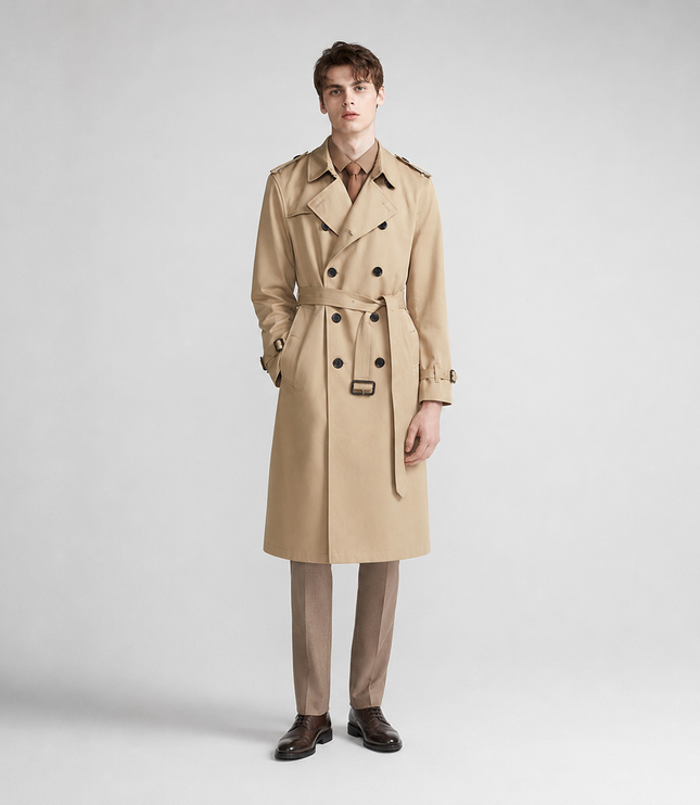 Men's Broad Lapel Long Double Breasted Trench Coat