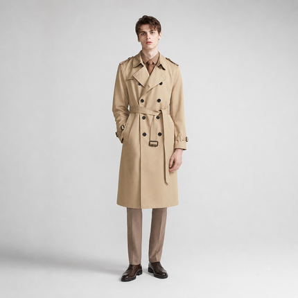 Men's Broad Lapel Long Double Breasted Trench Coat