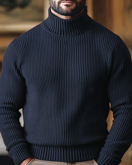 Men's Broad Rib Knitted Jumper with Roll Neck