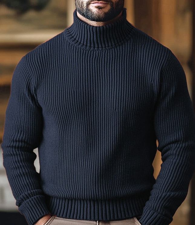 Men's Broad Rib Knitted Jumper with Roll Neck