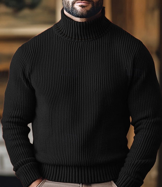 Men's Broad Rib Knitted Jumper with Roll Neck