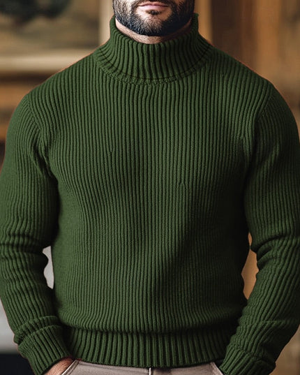 Men's Broad Rib Knitted Jumper with Roll Neck
