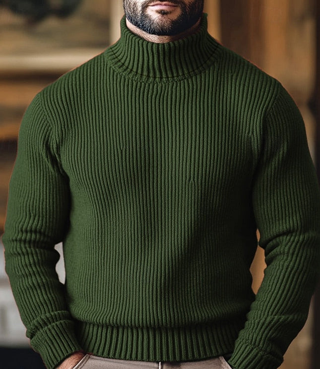 Men's Broad Rib Knitted Jumper with Roll Neck