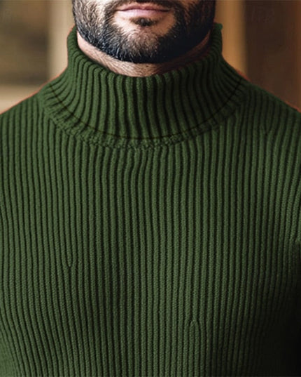 Men's Broad Rib Knitted Jumper with Roll Neck