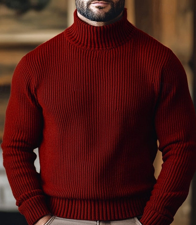 Men's Broad Rib Knitted Jumper with Roll Neck