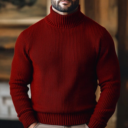 Men's Broad Rib Knitted Jumper with Roll Neck