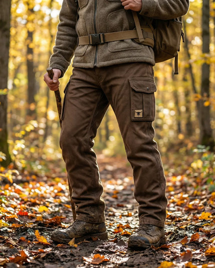 Pantalon cargo marron à coupe slim avec multi-poches et ceinture pour homme