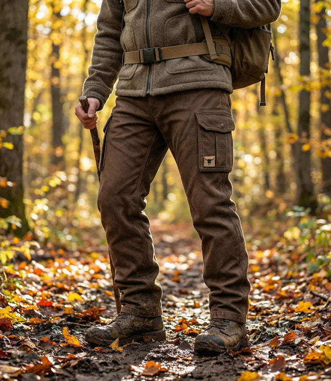 Pantalon cargo marron à coupe slim avec multi-poches et ceinture pour homme