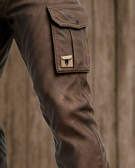 Pantalon cargo marron à coupe slim avec multi-poches et ceinture pour homme
