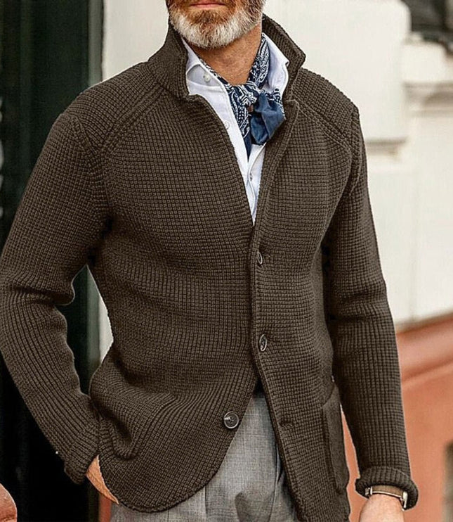 Men's Waffle-Knit Button-Front Cardigan Sweater - Coffee