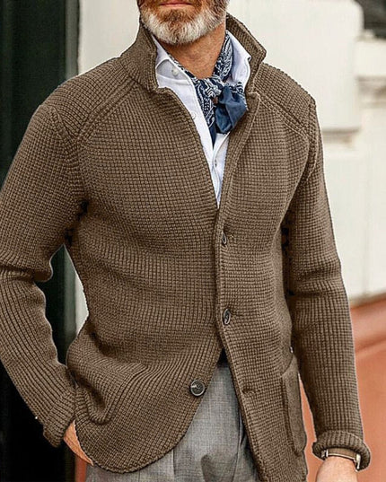 Men's Waffle-Knit Button-Front Cardigan Sweater - Brown