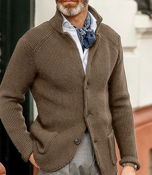 Men's Waffle-Knit Button-Front Cardigan Sweater - Brown