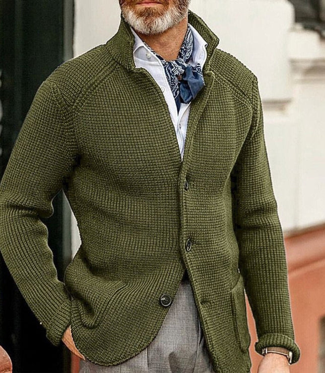 Men's Waffle-Knit Button-Front Cardigan Sweater - Green
