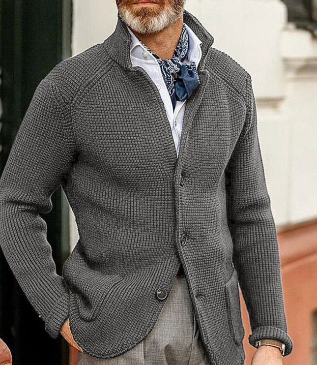 Men's Waffle-Knit Button-Front Cardigan Sweater - Gray