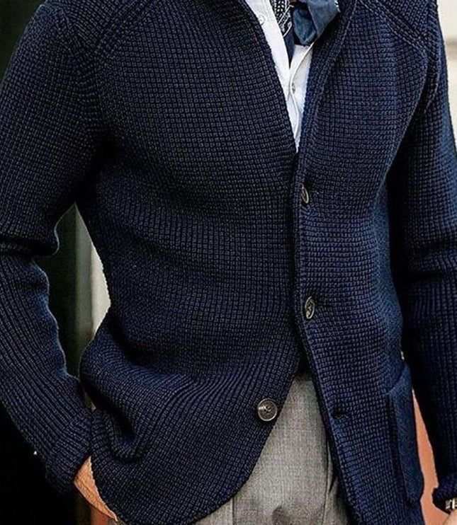 Men's Waffle-Knit Button-Front Cardigan Sweater - Blue
