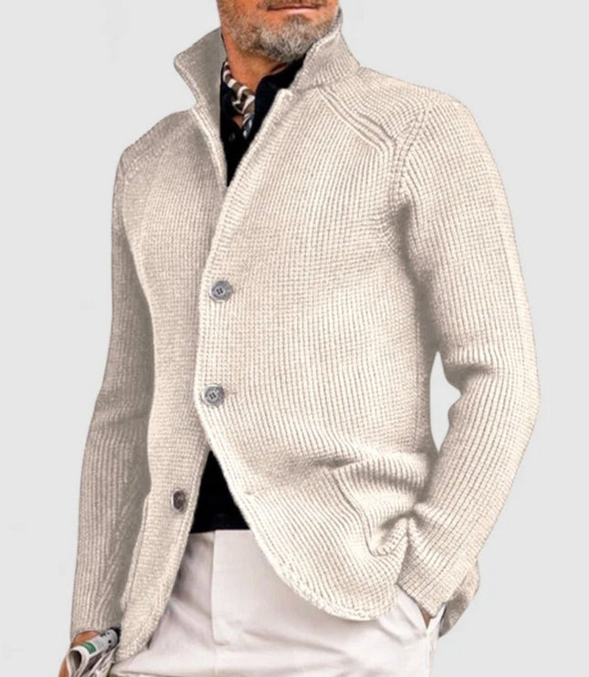 Men's Waffle-Knit Button-Front Cardigan Sweater - White