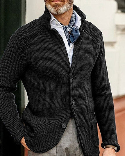 Men's Waffle-Knit Button-Front Cardigan Sweater - Black