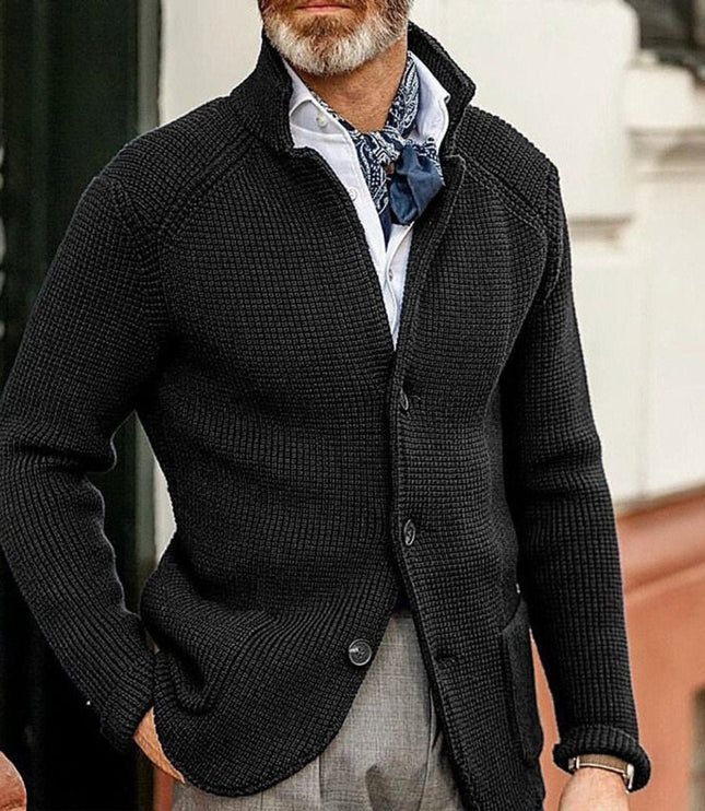 Men's Waffle-Knit Button-Front Cardigan Sweater - Black