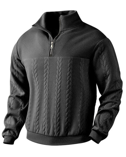 Men's Cable Knit Sweater Quarter-Zip Pullover - Black