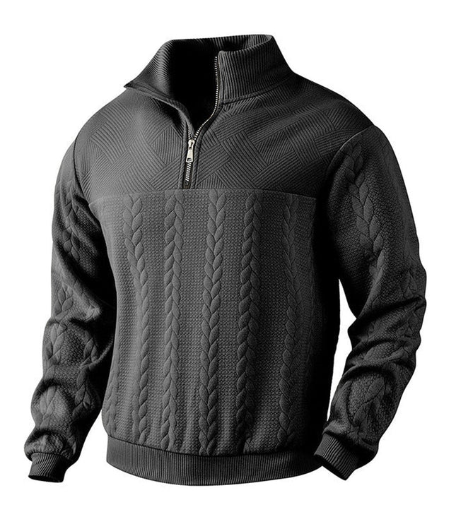 Men's Cable Knit Sweater Quarter-Zip Pullover - Black