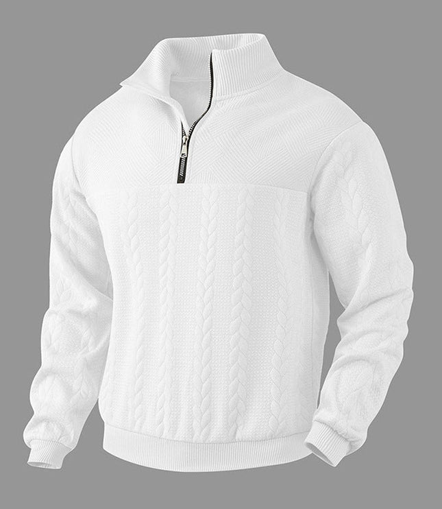 Men's Cable Knit Sweater Quarter-Zip Pullover - White