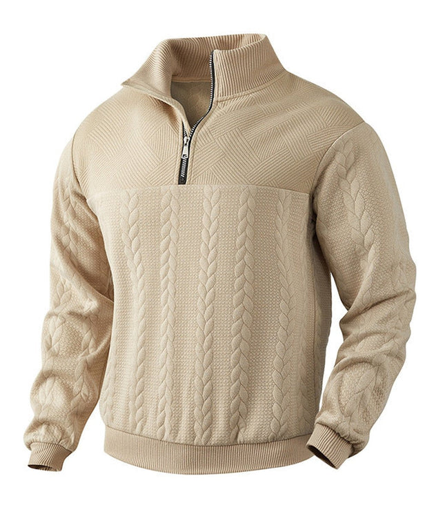 Men's Cable Knit Sweater Quarter-Zip Pullover - Beige