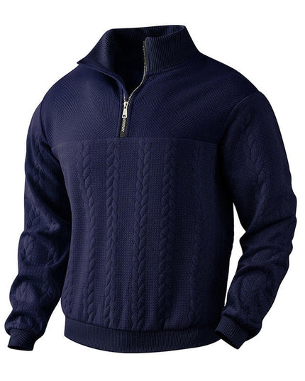 Men's Cable Knit Sweater Quarter-Zip Pullover - Navy Blue