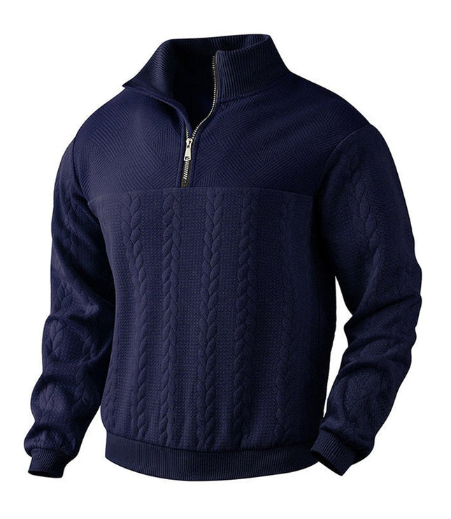 Men's Cable Knit Sweater Quarter-Zip Pullover - Navy Blue