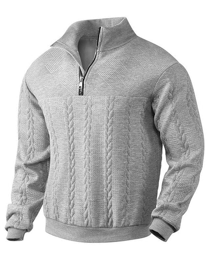 Men's Cable Knit Sweater Quarter-Zip Pullover - Heather Gray